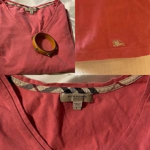 Coral pink Burberry Cotton Stretch 3 quarter Top & Coach Leather Bangle Bundle